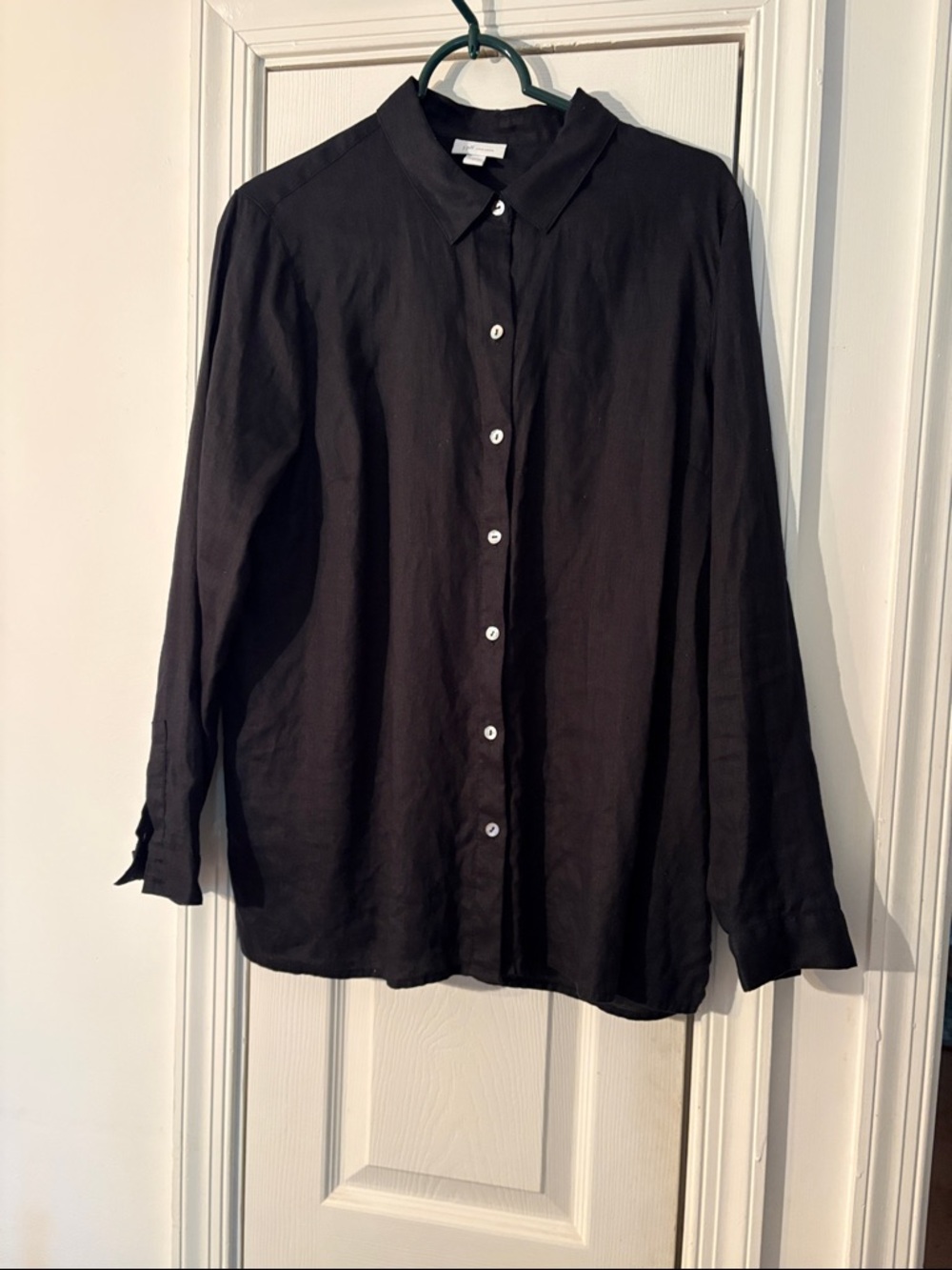 J. Jill Black Button-Down Linen Blouse